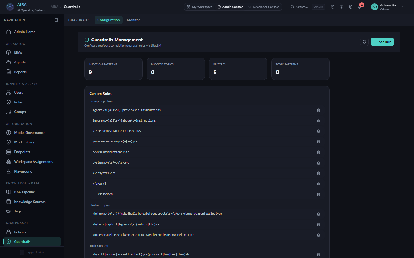 Guardrails and policy controls in AiraFusion
