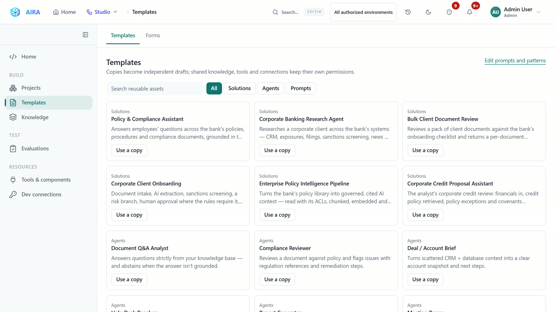 AIRA Studio: the template gallery